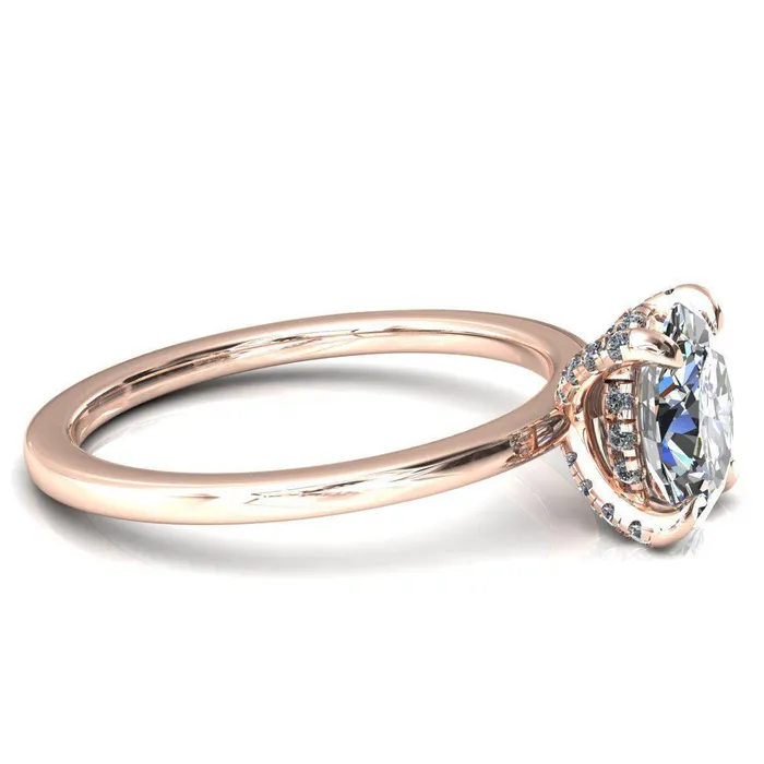 Rings Fire Brilliance Rosy Oval Center Stone 4 Claw Prong Single Rail Micropave Engagement Ring