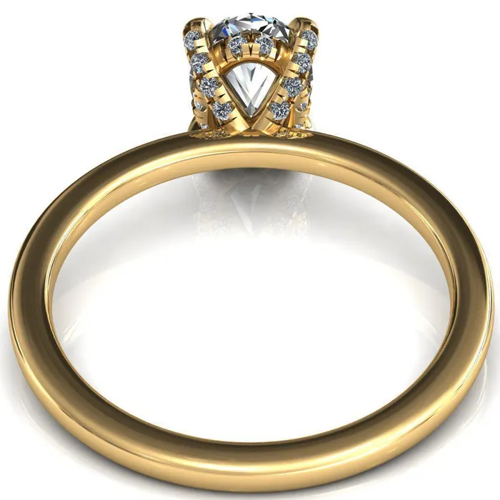 Rings Fire Brilliance Rosy Oval Center Stone 4 Claw Prong Single Rail Micropave Engagement Ring