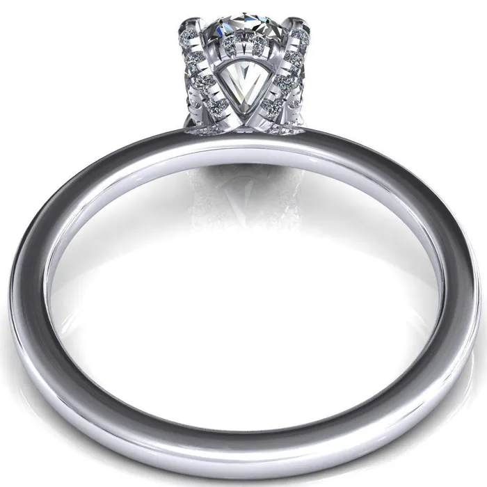 Rings Fire Brilliance Rosy Oval Center Stone 4 Claw Prong Single Rail Micropave Engagement Ring