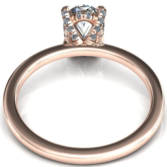 Rings Fire Brilliance Rosy Oval Center Stone 4 Claw Prong Single Rail Micropave Engagement Ring