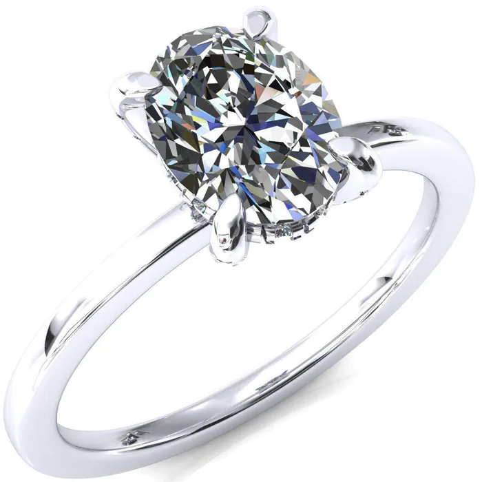 Rings Fire Brilliance Rosy Oval Center Stone 4 Claw Prong Single Rail Micropave Engagement Ring
