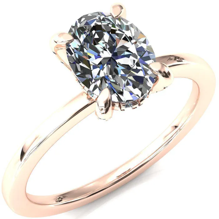 Rings Fire Brilliance Rosy Oval Center Stone 4 Claw Prong Single Rail Micropave Engagement Ring