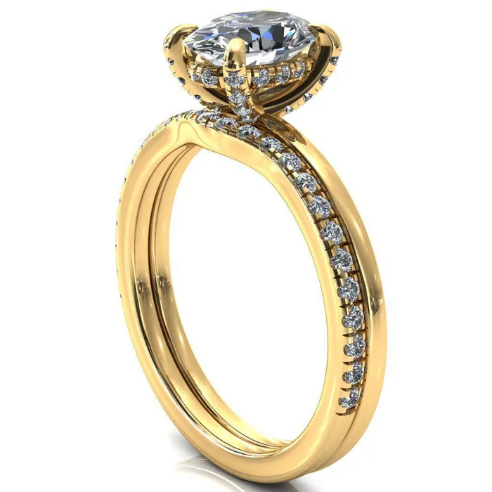 Rings Fire Brilliance Rosy Oval Center Stone 4 Claw Prong Single Rail Micropave Engagement Ring