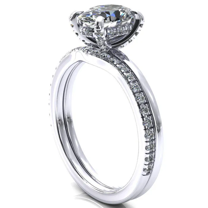 Rings Fire Brilliance Rosy Oval Center Stone 4 Claw Prong Single Rail Micropave Engagement Ring