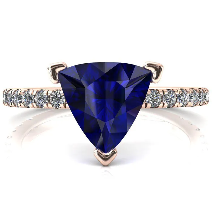 Rings Fire Brilliance Sicili Trillion Blue Sapphire 3 Prong 34 Micro Pave Diamond Engagement Ring