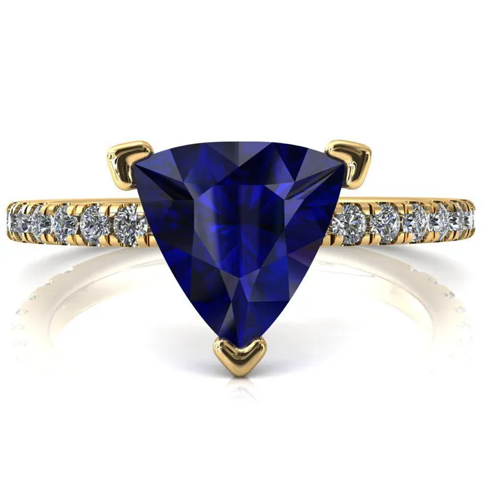 Rings Fire Brilliance Sicili Trillion Blue Sapphire 3 Prong 34 Micro Pave Diamond Engagement Ring