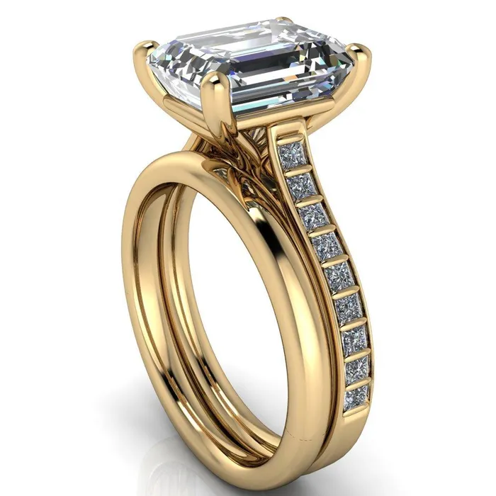 Rings Fire Brilliance Sonia Emerald Center Stone 4 Prong Bar Shank Engagement Ring