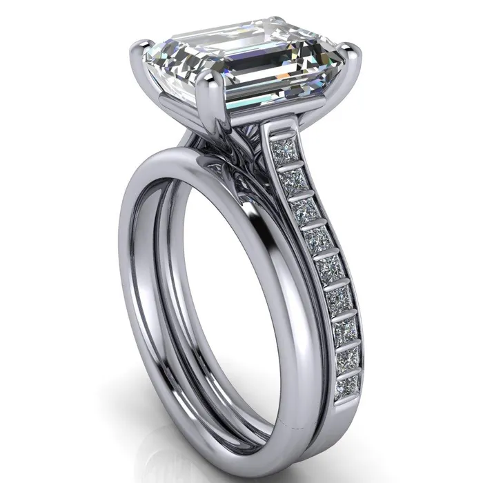 Rings Fire Brilliance Sonia Emerald Center Stone 4 Prong Bar Shank Engagement Ring