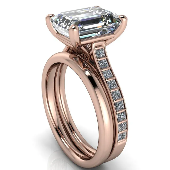 Rings Fire Brilliance Sonia Emerald Center Stone 4 Prong Bar Shank Engagement Ring