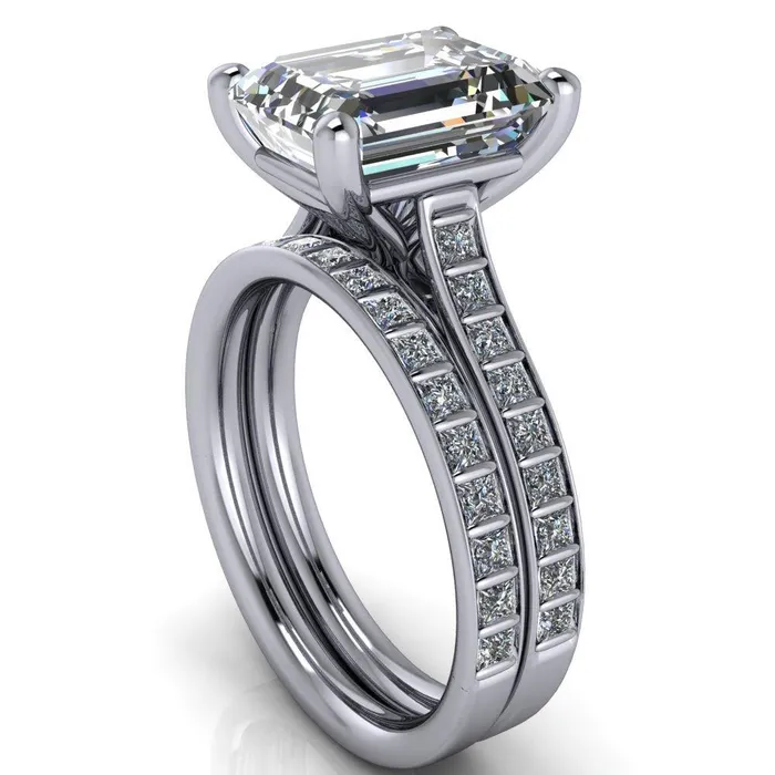 Rings Fire Brilliance Sonia Emerald Center Stone 4 Prong Bar Shank Engagement Ring