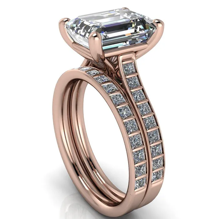 Rings Fire Brilliance Sonia Emerald Center Stone 4 Prong Bar Shank Engagement Ring