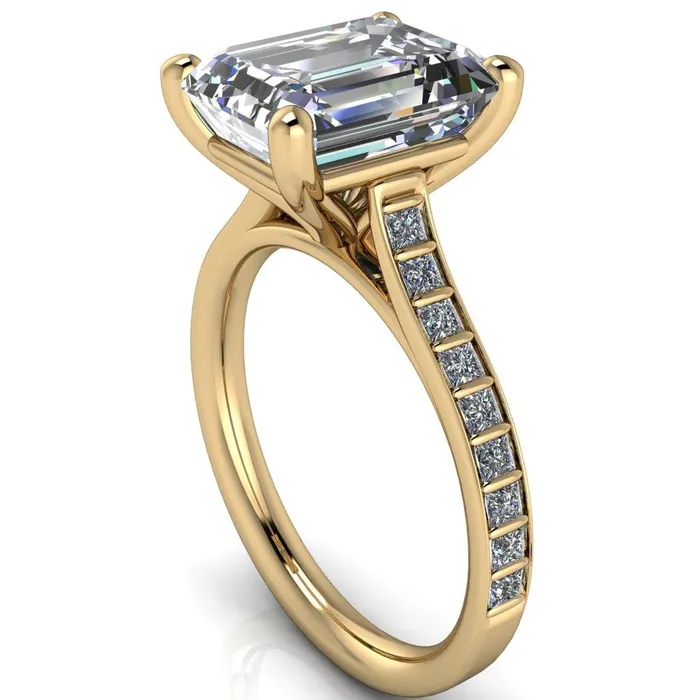 Rings Fire Brilliance Sonia Emerald Center Stone 4 Prong Bar Shank Engagement Ring