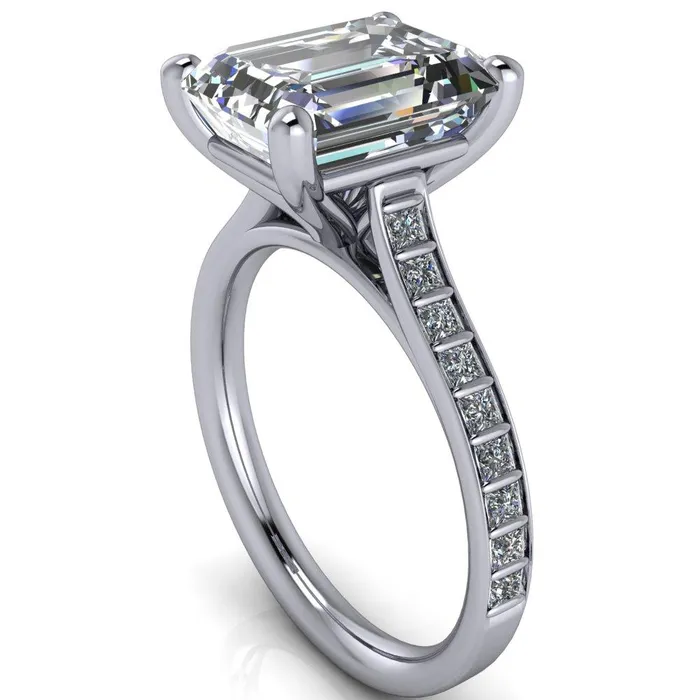 Rings Fire Brilliance Sonia Emerald Center Stone 4 Prong Bar Shank Engagement Ring