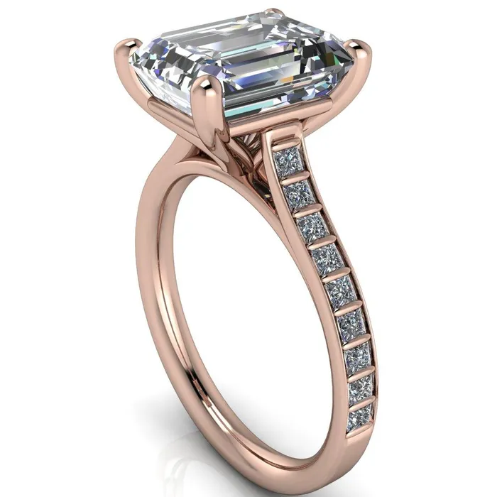 Rings Fire Brilliance Sonia Emerald Center Stone 4 Prong Bar Shank Engagement Ring