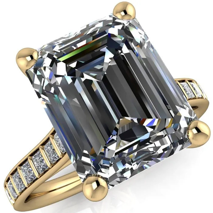 Rings Fire Brilliance Sonia Emerald Center Stone 4 Prong Bar Shank Engagement Ring