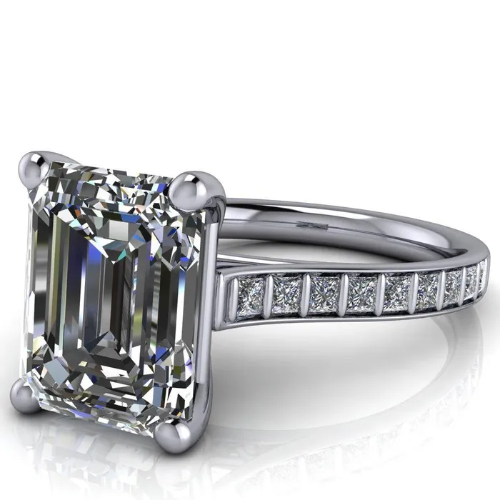 Rings Fire Brilliance Sonia Emerald Center Stone 4 Prong Bar Shank Engagement Ring