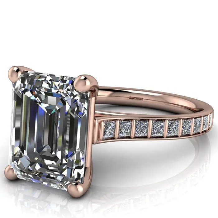 Rings Fire Brilliance Sonia Emerald Center Stone 4 Prong Bar Shank Engagement Ring