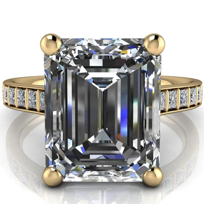 Rings Fire Brilliance Sonia Emerald Center Stone 4 Prong Bar Shank Engagement Ring