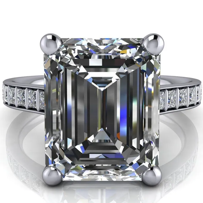 Rings Fire Brilliance Sonia Emerald Center Stone 4 Prong Bar Shank Engagement Ring