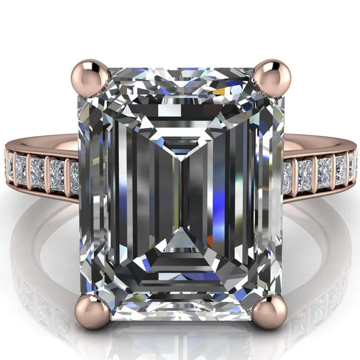 Rings Fire Brilliance Sonia Emerald Center Stone 4 Prong Bar Shank Engagement Ring