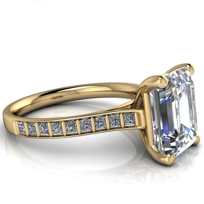 Rings Fire Brilliance Sonia Emerald Center Stone 4 Prong Bar Shank Engagement Ring