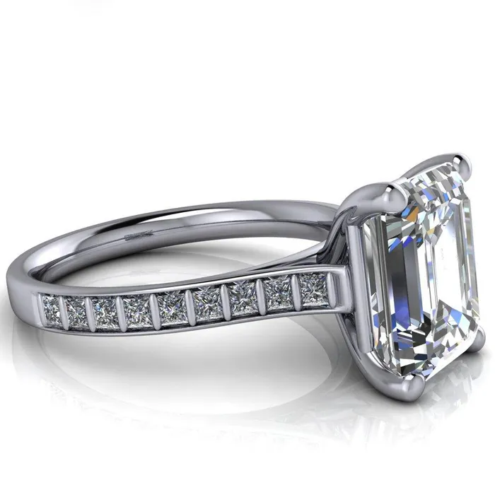Rings Fire Brilliance Sonia Emerald Center Stone 4 Prong Bar Shank Engagement Ring