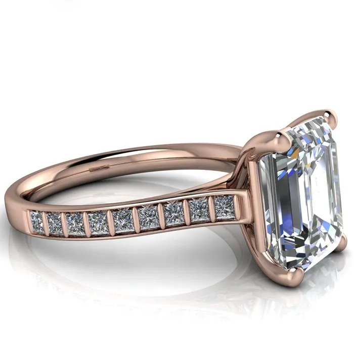 Rings Fire Brilliance Sonia Emerald Center Stone 4 Prong Bar Shank Engagement Ring