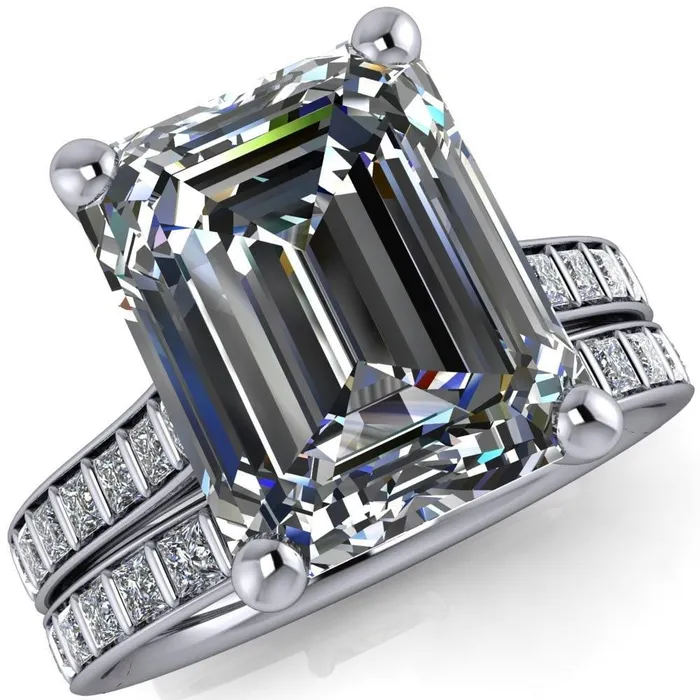 Rings Fire Brilliance Sonia Emerald Center Stone 4 Prong Bar Shank Engagement Ring