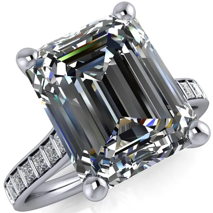 Rings Fire Brilliance Sonia Emerald Center Stone 4 Prong Bar Shank Engagement Ring