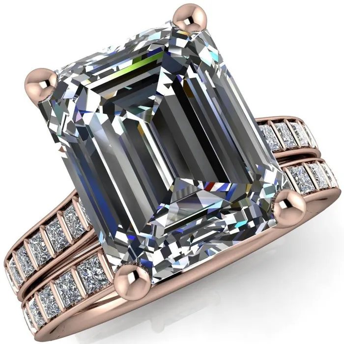 Rings Fire Brilliance Sonia Emerald Center Stone 4 Prong Bar Shank Engagement Ring