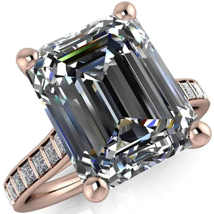 Rings Fire Brilliance Sonia Emerald Center Stone 4 Prong Bar Shank Engagement Ring