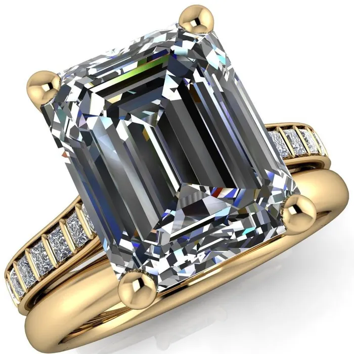 Rings Fire Brilliance Sonia Emerald Center Stone 4 Prong Bar Shank Engagement Ring