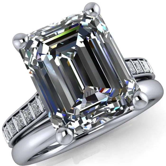 Rings Fire Brilliance Sonia Emerald Center Stone 4 Prong Bar Shank Engagement Ring