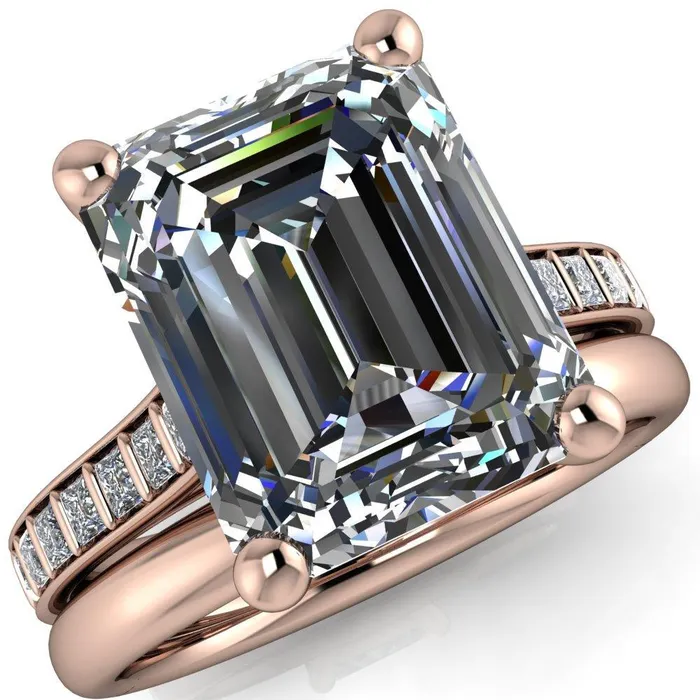 Rings Fire Brilliance Sonia Emerald Center Stone 4 Prong Bar Shank Engagement Ring