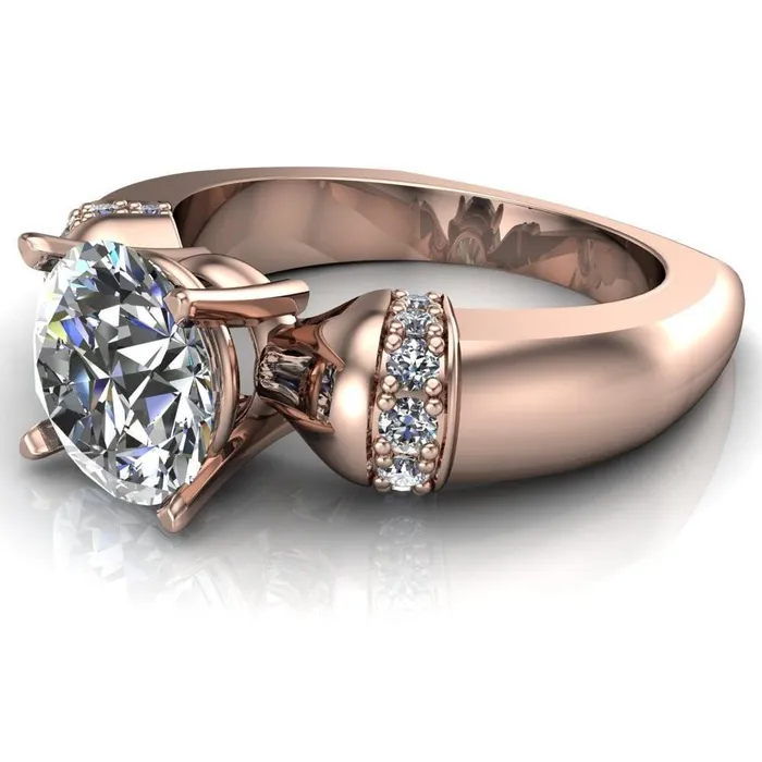 Rings Fire Brilliance Ursula Round Center Stone 4 Prong Diamond Shoulder Engagement Ring