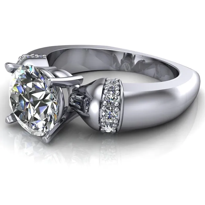 Rings Fire Brilliance Ursula Round Center Stone 4 Prong Diamond Shoulder Engagement Ring