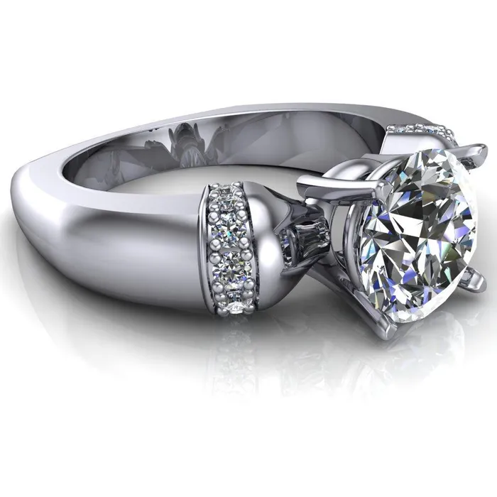Rings Fire Brilliance Ursula Round Center Stone 4 Prong Diamond Shoulder Engagement Ring
