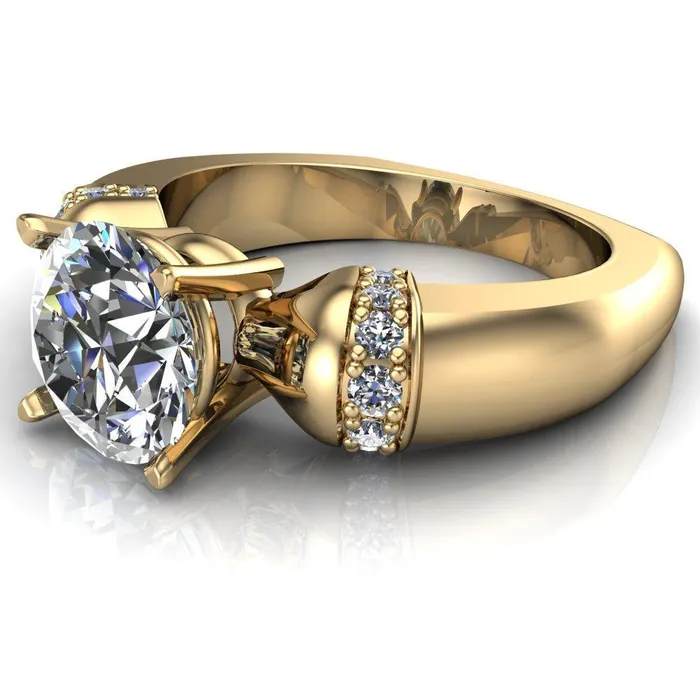 Rings Fire Brilliance Ursula Round Center Stone 4 Prong Diamond Shoulder Engagement Ring
