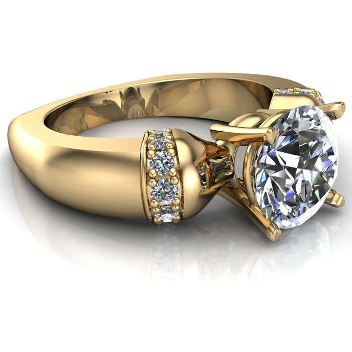 Rings Fire Brilliance Ursula Round Center Stone 4 Prong Diamond Shoulder Engagement Ring