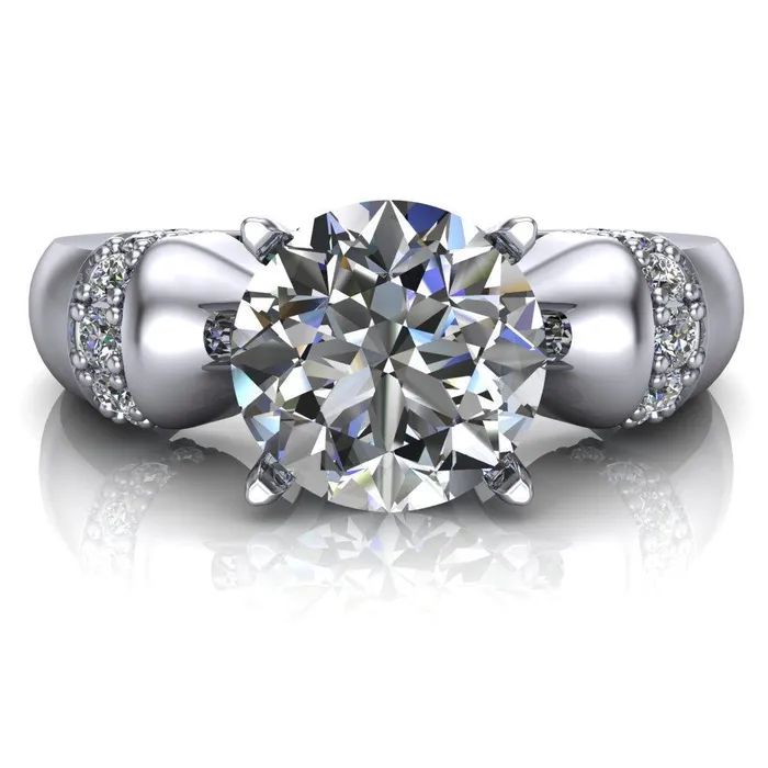 Rings Fire Brilliance Ursula Round Center Stone 4 Prong Diamond Shoulder Engagement Ring