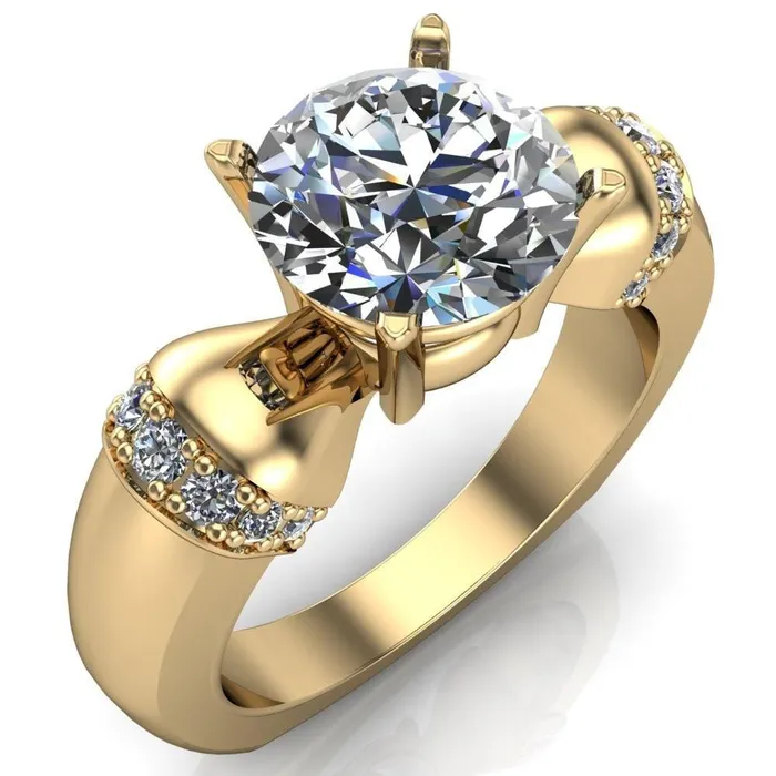 Rings Fire Brilliance Ursula Round Center Stone 4 Prong Diamond Shoulder Engagement Ring