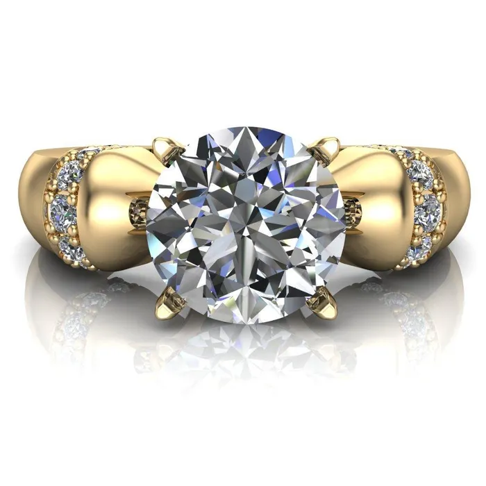 Rings Fire Brilliance Ursula Round Center Stone 4 Prong Diamond Shoulder Engagement Ring