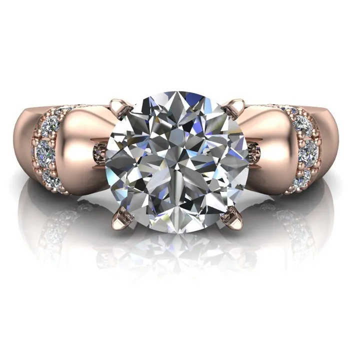 Rings Fire Brilliance Ursula Round Center Stone 4 Prong Diamond Shoulder Engagement Ring