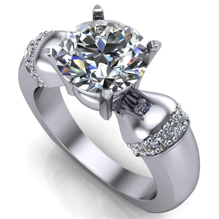Rings Fire Brilliance Ursula Round Center Stone 4 Prong Diamond Shoulder Engagement Ring