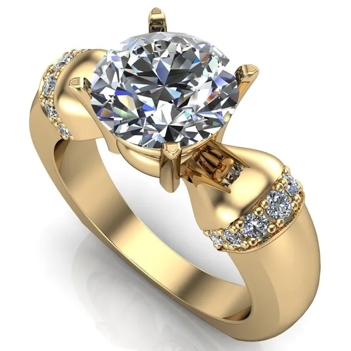 Rings Fire Brilliance Ursula Round Center Stone 4 Prong Diamond Shoulder Engagement Ring