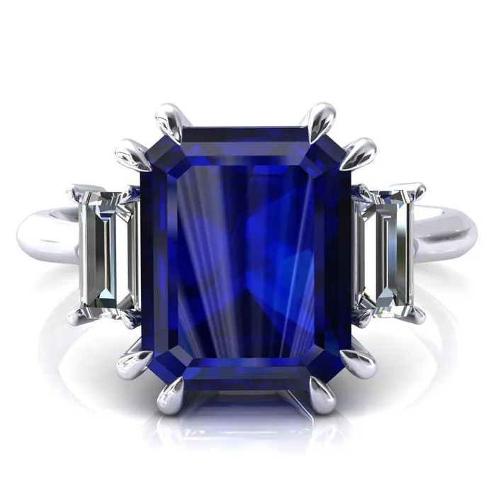 Rings Fire Brilliance Venice Emerald Blue Sapphire with Diamond Baguette 3 Stone Ring Rings Fire Brilliance Venice Emerald Blue Sapphire with Diamond Baguette 3 Stone Ring