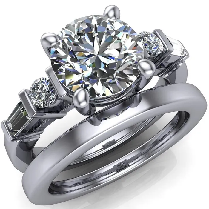 Rings Gale Round Center Stone 4 Prong Double Diamond Side Comfort Fit Ring Fire Brilliance Rings Gale Round Center Stone 4 Prong Double Diamond Side Comfort Fit Ring Fire Brilliance