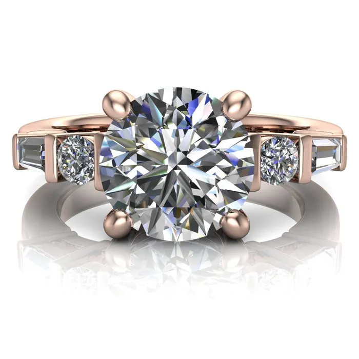 Rings Gale Round Center Stone 4 Prong Double Diamond Side Comfort Fit Ring Fire Brilliance 
