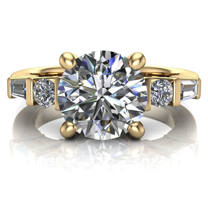 Rings Gale Round Center Stone 4 Prong Double Diamond Side Comfort Fit Ring Fire Brilliance 