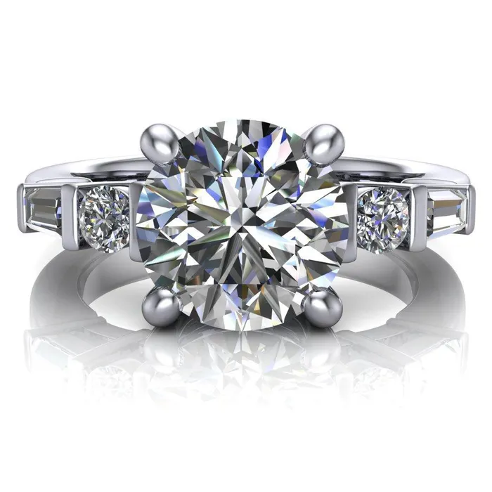 Rings Gale Round Center Stone 4 Prong Double Diamond Side Comfort Fit Ring Fire Brilliance 